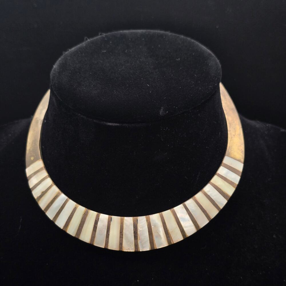 Brass Mother of Pearl Choker Collar Necklace Cleopatra Inspired